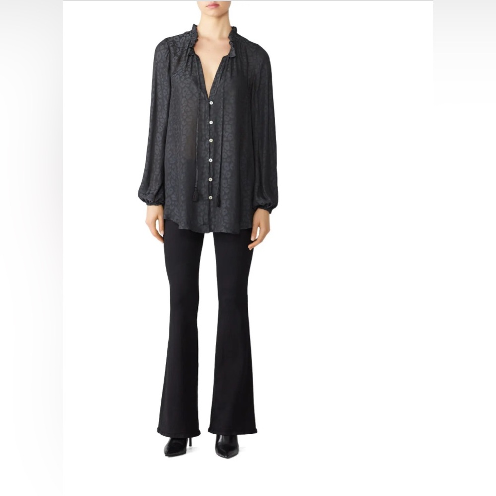 Show Me Your Mumu Small Black Satin Jacquard Print Shirt Indie Sleaze 90s Grunge